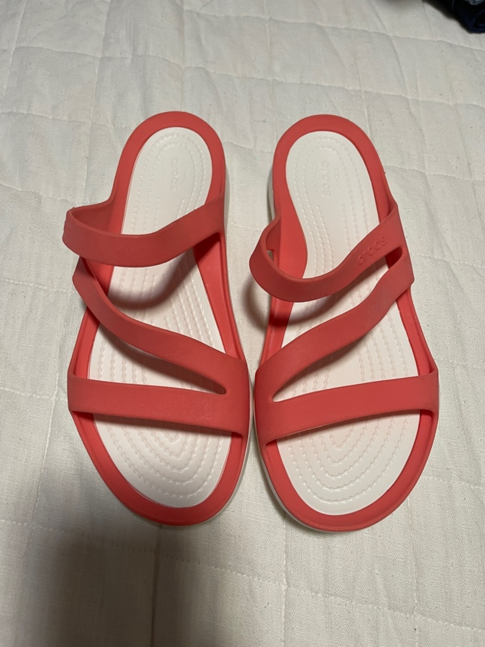 CROCS Women’s Coral Pink Multi-Strap Slide Sandals